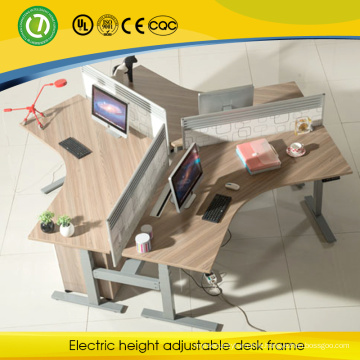 2015 electronic height adjustable 120 degree curved desk for 3 peoples